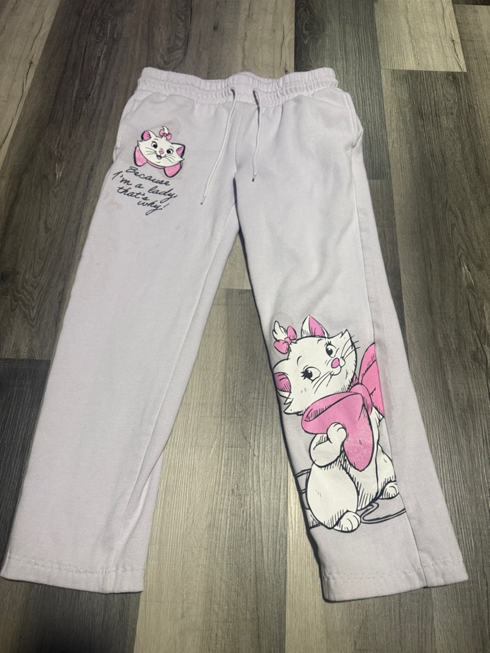 Disney Light Lavender Sweatpants with Pink Marie Cat Graphics
